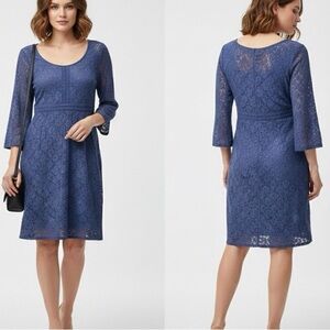 Laundry by Shelli Segal Blue Lace Empire Waist Mini Dress 3/4 Bell Sleeve M
